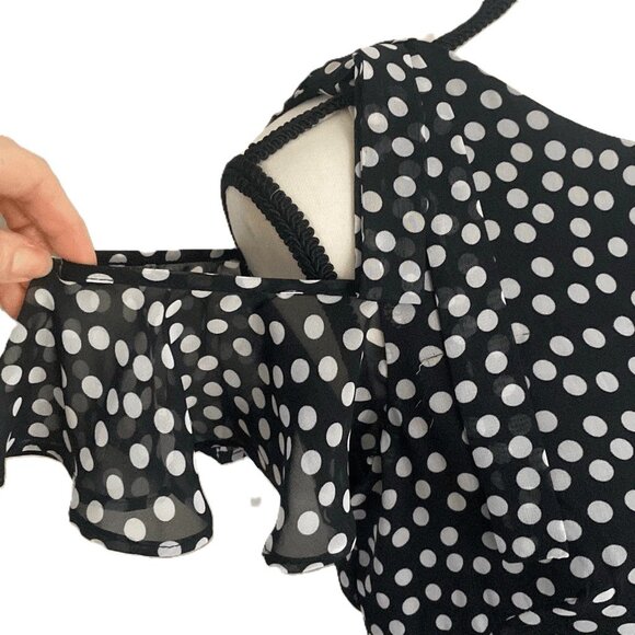Taylor Black and White Polka Dot Cold Shoulder Asymmetrical Dress - Size 6 - Picture 4 of 11
